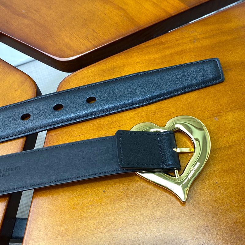 Saint Laurent Heart Belt In Nappa Leather Black Gold