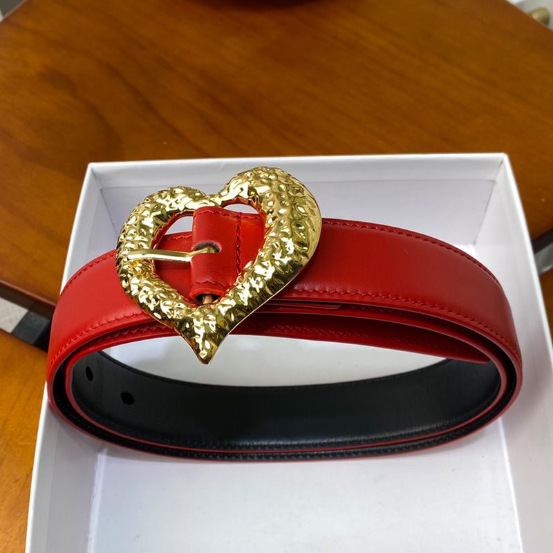 Saint Laurent Heart Belt In Nappa Leather Red Gold