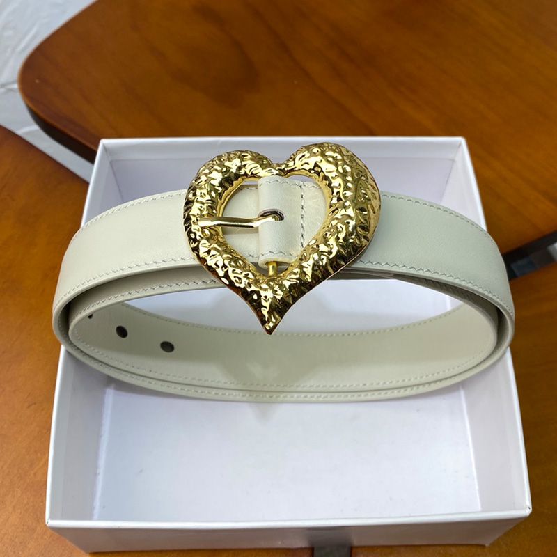 Saint Laurent Heart Belt In Nappa Leather White Gold