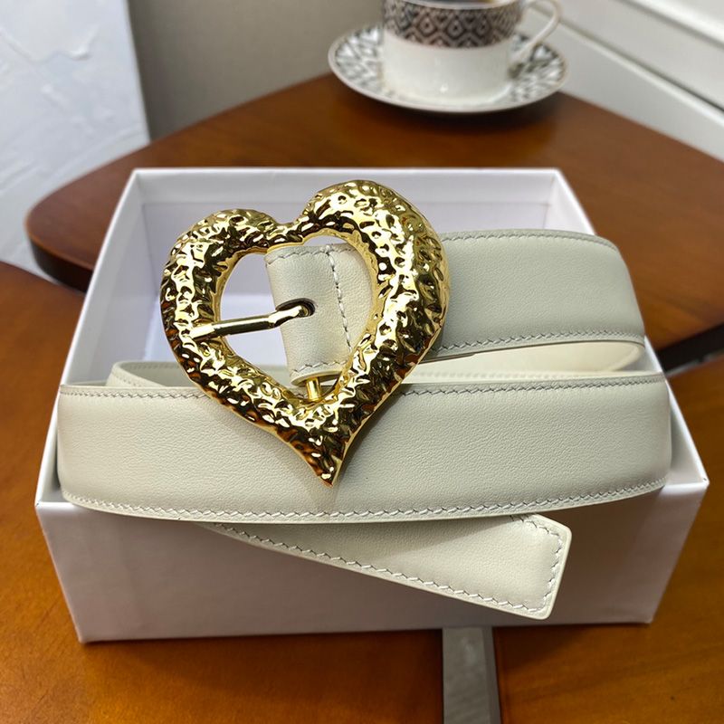 Saint Laurent Heart Belt In Nappa Leather White Gold