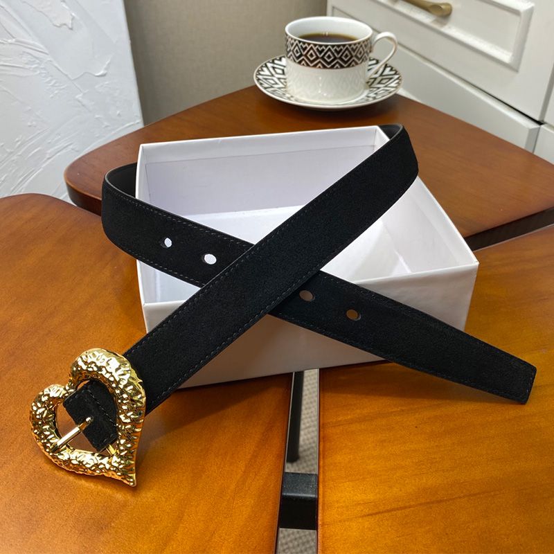 Saint Laurent Heart Belt In Suede Black Gold