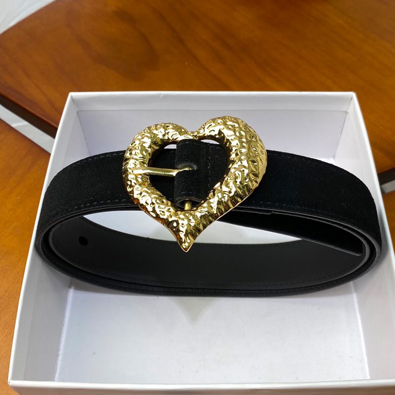 Saint Laurent Heart Belt In Suede Black Gold