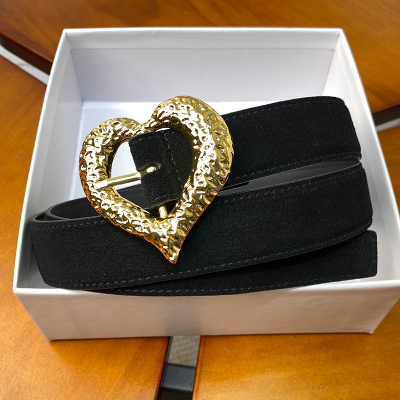 Saint Laurent Heart Belt In Suede Black Gold