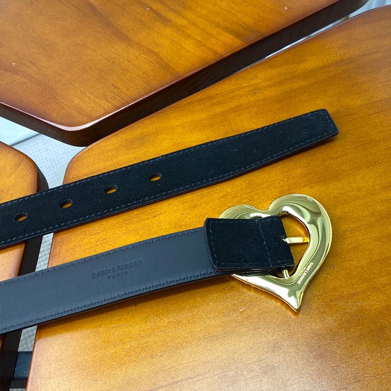 Saint Laurent Heart Belt In Suede Black Gold