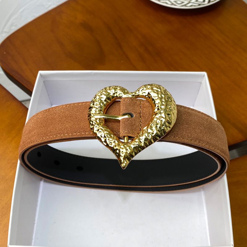 Saint Laurent Heart Belt In Suede Brown Gold