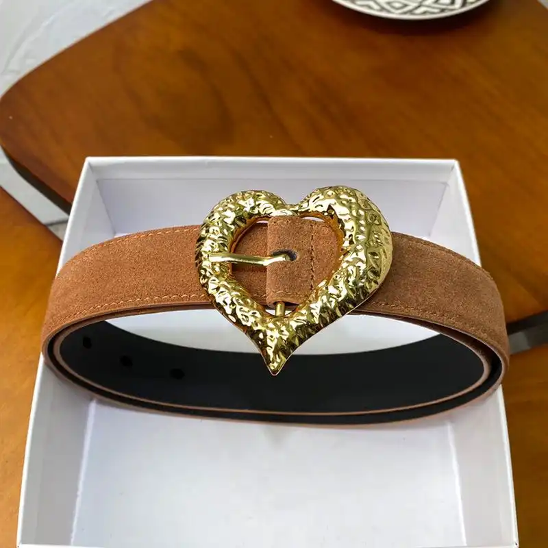 CHEAP Saint Laurent Heart Belt In Suede Brown Gold