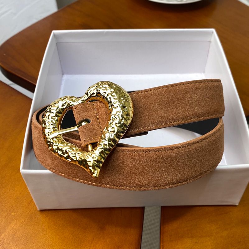 Saint Laurent Heart Belt In Suede Brown Gold