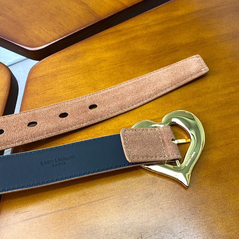 Saint Laurent Heart Belt In Suede Brown Gold