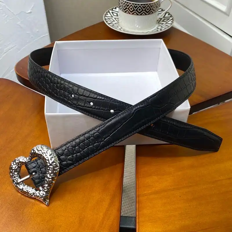 Saint Laurent Heart Belt In Crocodile Embossed Leather Black Silver