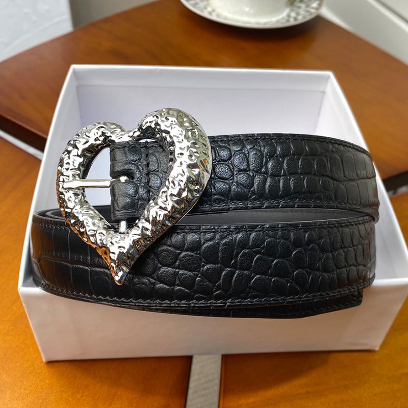 Saint Laurent Heart Belt In Crocodile Embossed Leather Black Silver