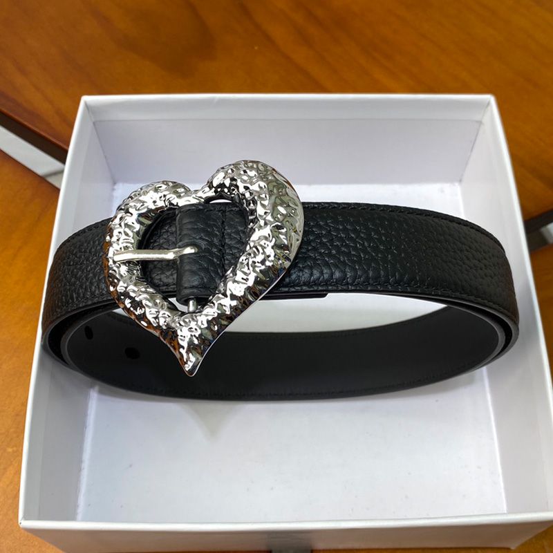 Saint Laurent Heart Belt In Grained Leather Black Silver