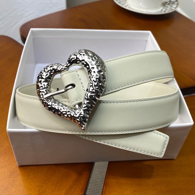 Saint Laurent Heart Belt In Nappa Leather White Silver