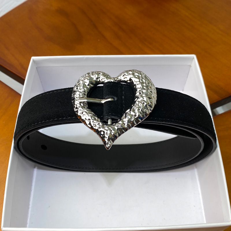 Saint Laurent Heart Belt In Suede Black Silver