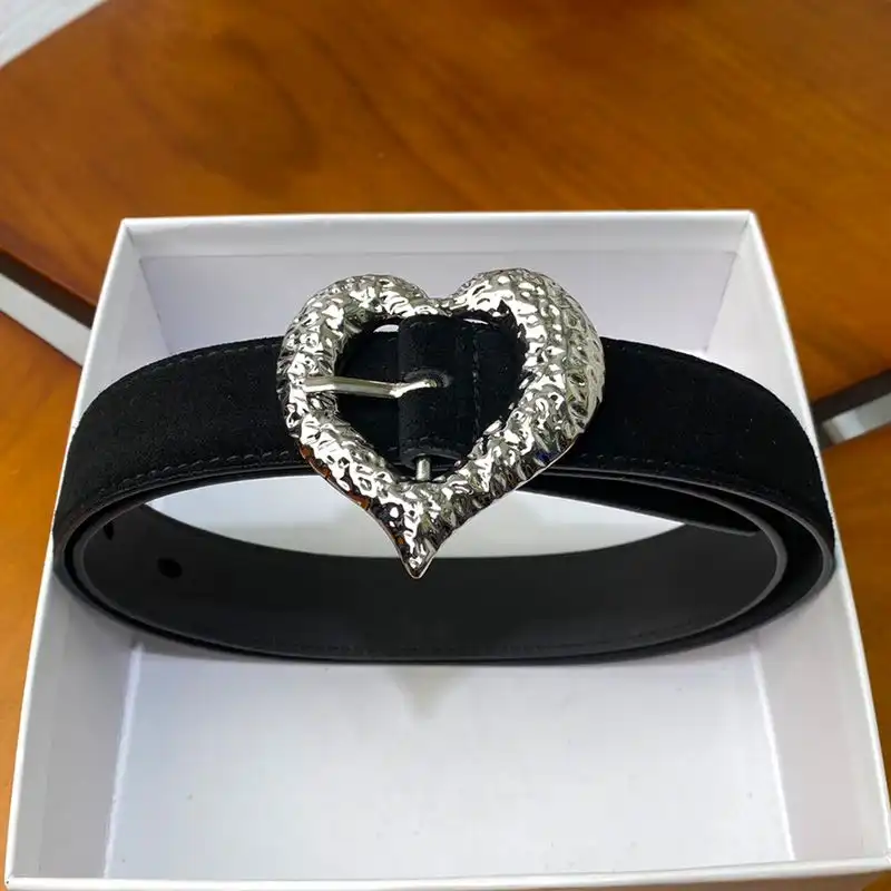 CHEAP Saint Laurent Heart Belt In Suede Black Silver