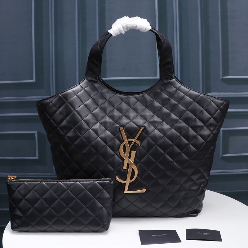 Saint Laurent Icare Maxi Shopping Bag In Quilted Lambskin Black Gold