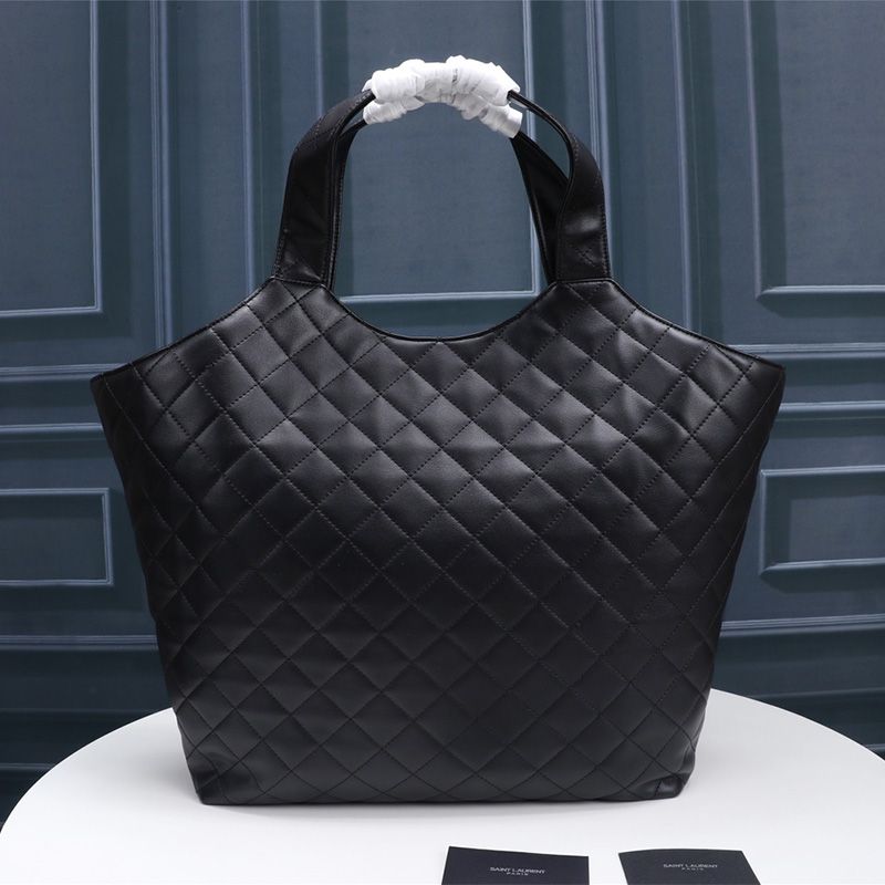 Saint Laurent Icare Maxi Shopping Bag In Quilted Lambskin Black Gold