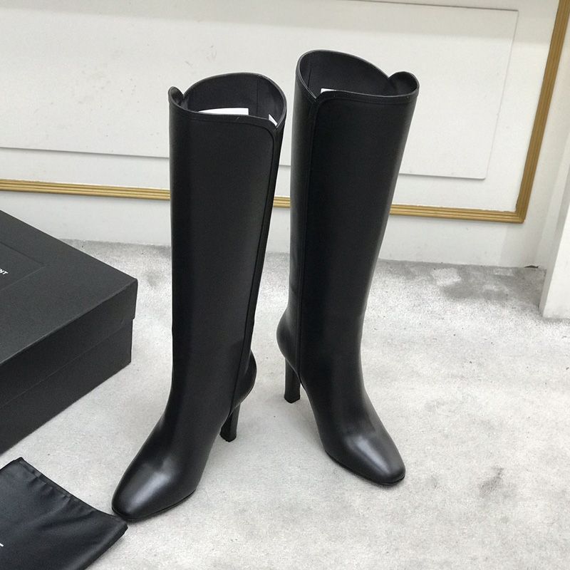 Saint Laurent Jane Knee Boots with YSL Signature Women Smooth Leather Black