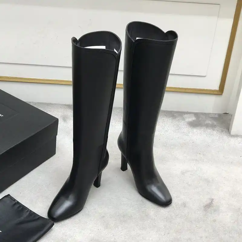 Cheap Saint Laurent Jane Knee Boots with YSL Signature Women Smooth Leather Black