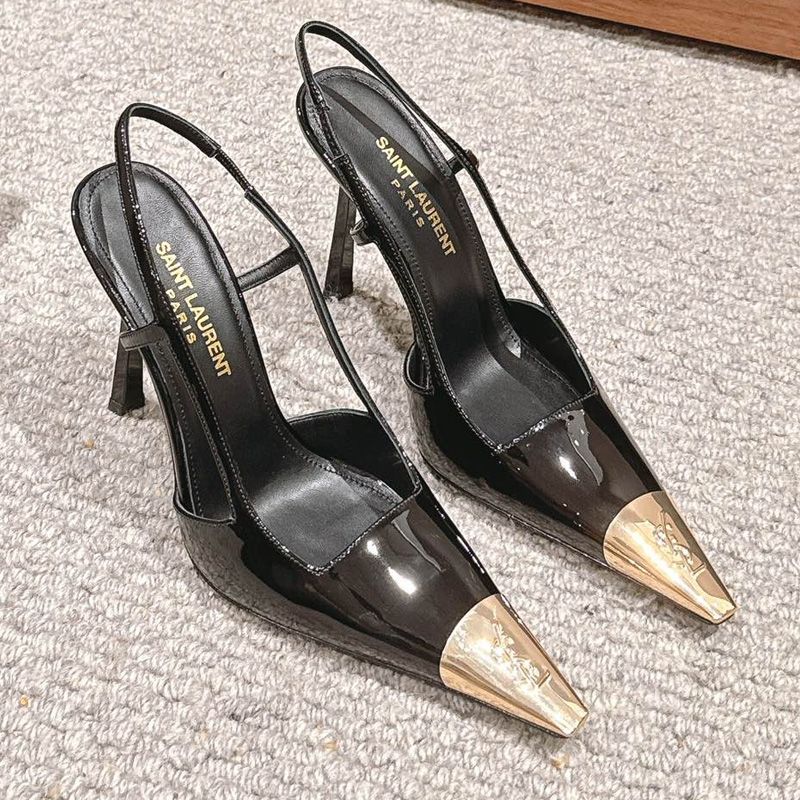 Saint Laurent Jeanne Slingback Pumps Women Patent Leather Black Gold