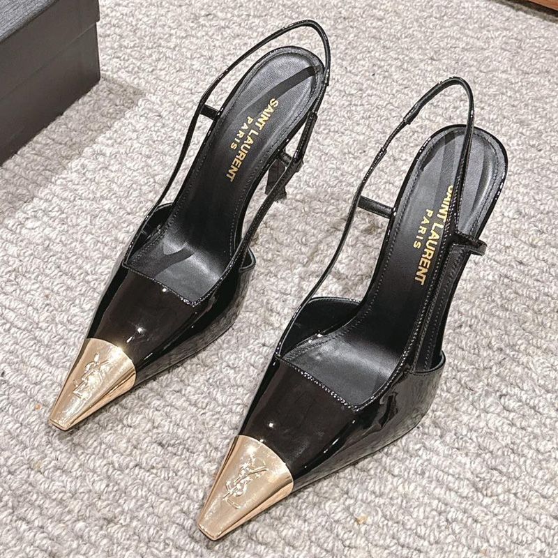 Saint Laurent Jeanne Slingback Pumps Women Patent Leather Black Gold