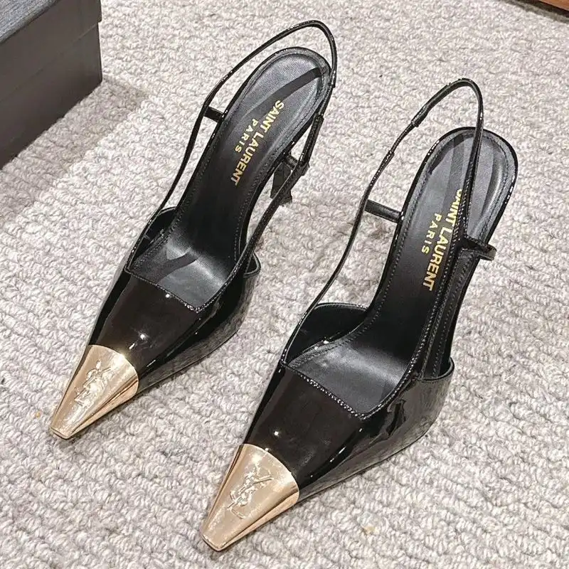 CHEAP Saint Laurent Jeanne Slingback Pumps Women Patent Leather Black Gold