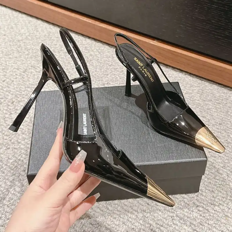 CHEAP Saint Laurent Jeanne Slingback Pumps Women Patent Leather Black Gold