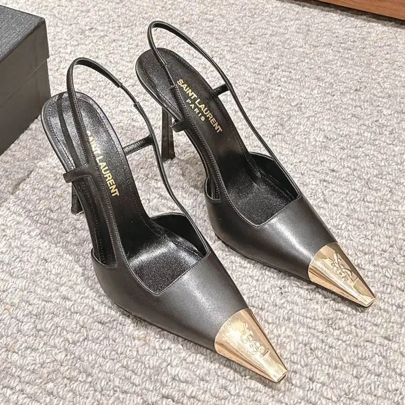 Saint Laurent Jeanne Slingback Pumps Women Smooth Leather Black Gold