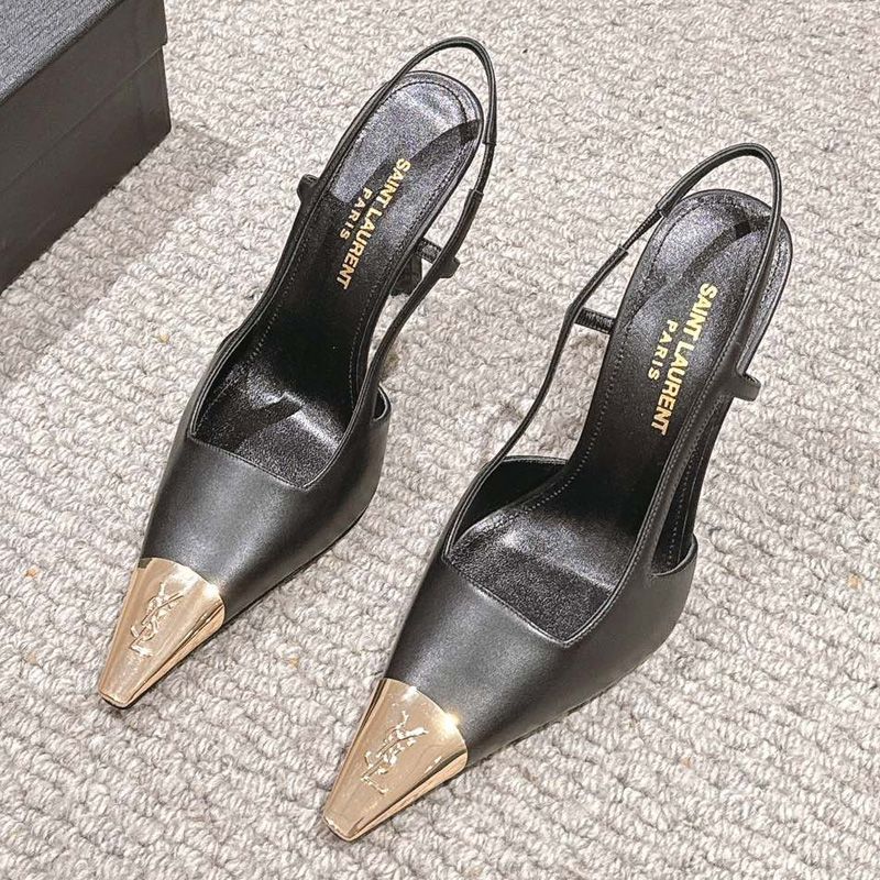 Saint Laurent Jeanne Slingback Pumps Women Smooth Leather Black Gold