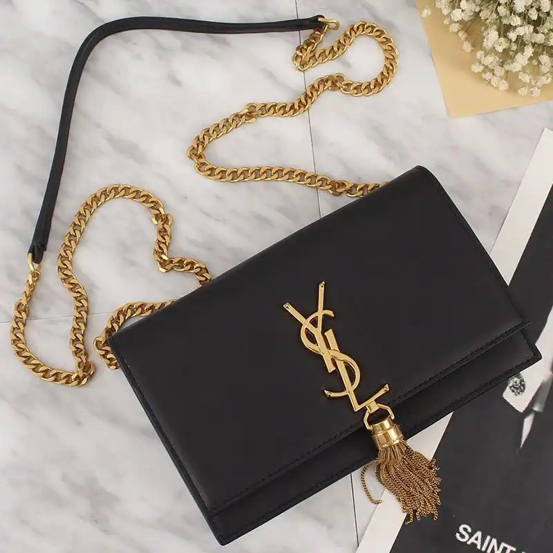 Saint Laurent Large Kate Chain Wallet with Tassel In Leather Black Gold