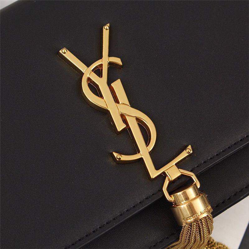 Saint Laurent Large Kate Chain Wallet with Tassel In Leather Black Gold