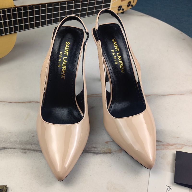 Saint Laurent Kiss 105 Slingback Pumps Women Patent Leather Apricot