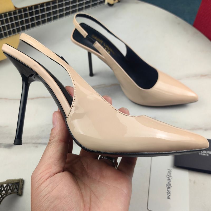 Saint Laurent Kiss 105 Slingback Pumps Women Patent Leather Apricot