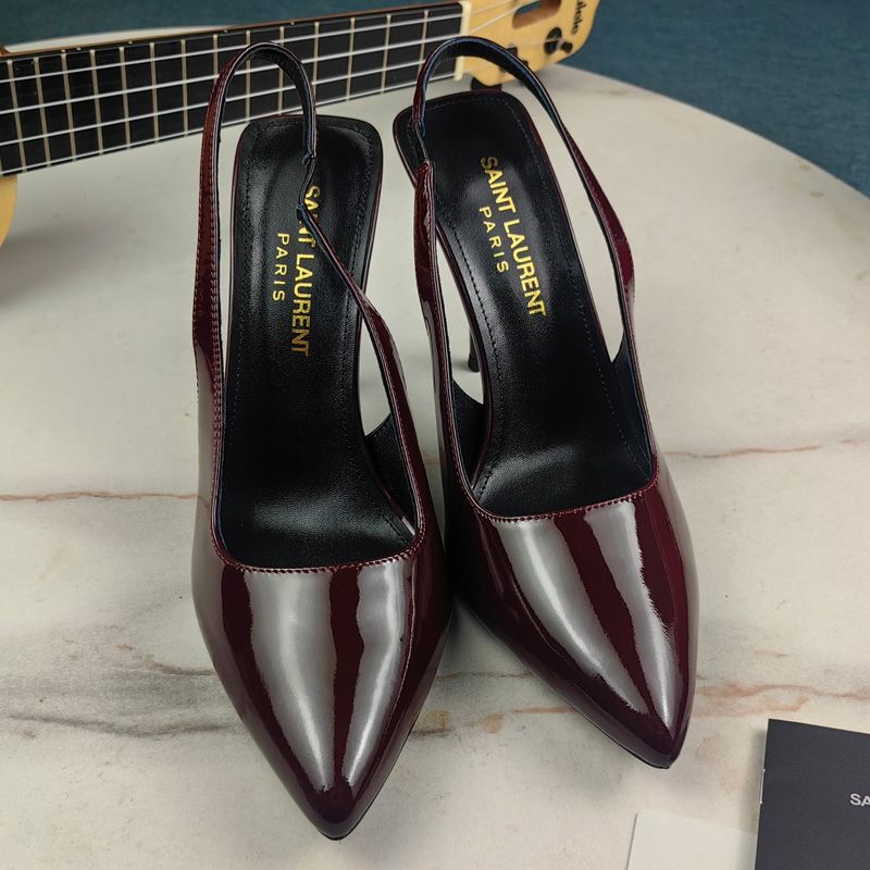 Saint Laurent Kiss 105 Slingback Pumps Women Patent Leather Burgundy