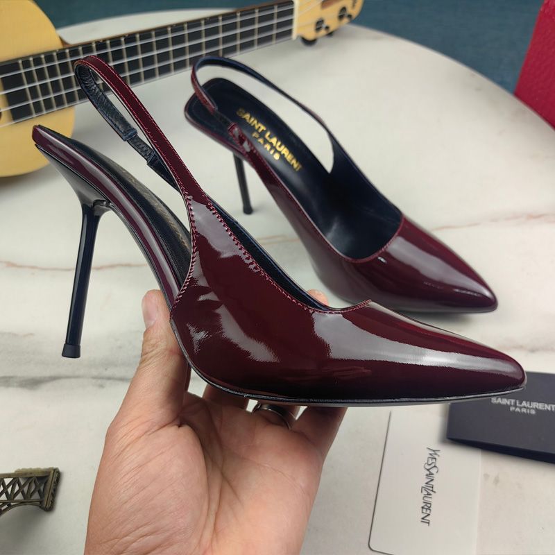 Saint Laurent Kiss 105 Slingback Pumps Women Patent Leather Burgundy