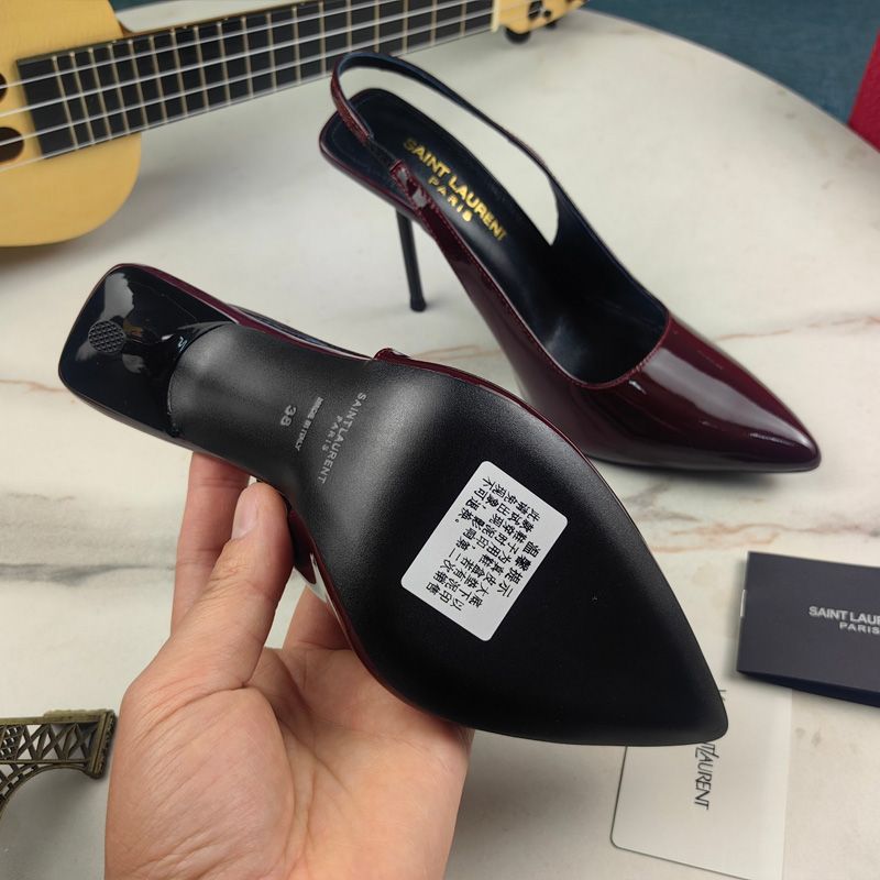 Saint Laurent Kiss 105 Slingback Pumps Women Patent Leather Burgundy