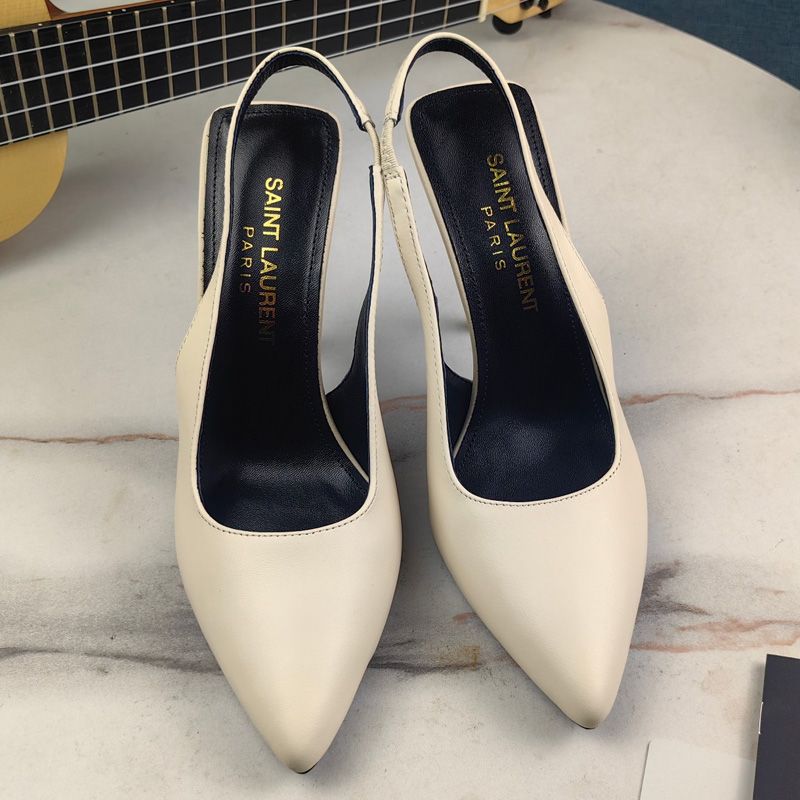 Saint Laurent Kiss 105 Slingback Pumps Women Smooth Leather White