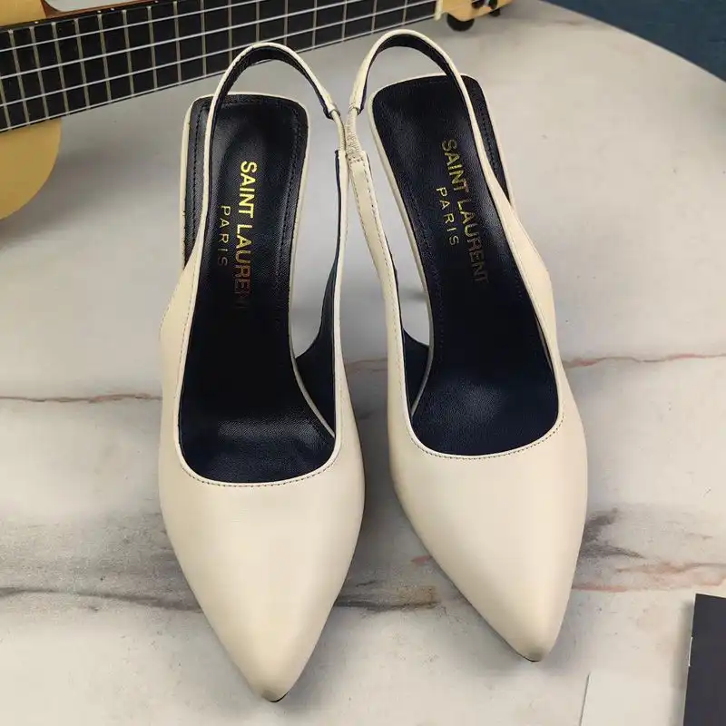 CHEAP Saint Laurent Kiss 105 Slingback Pumps Women Smooth Leather White