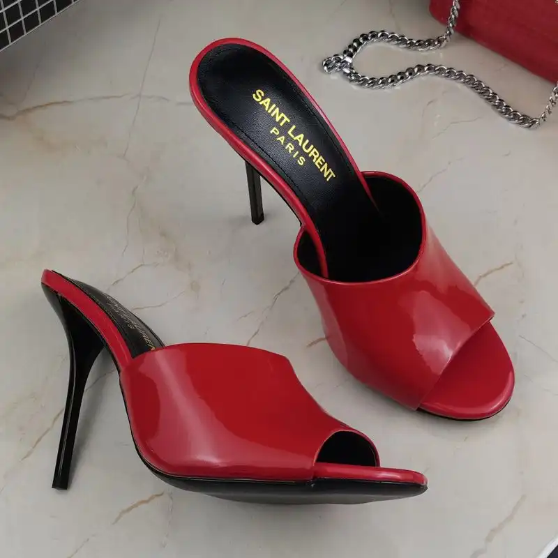 Saint Laurent La 16 Heeled Mules Women Patent Leather Red