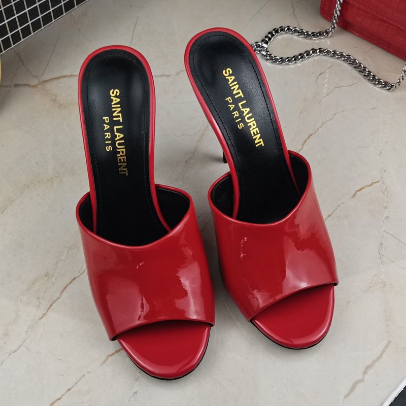 Saint Laurent La 16 Heeled Mules Women Patent Leather Red