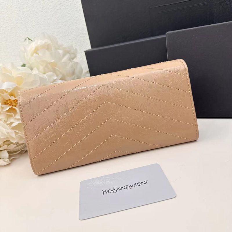 Saint Laurent Large Cassandra Bifold Wallet In Crinkled Matelasse Leather Apricot