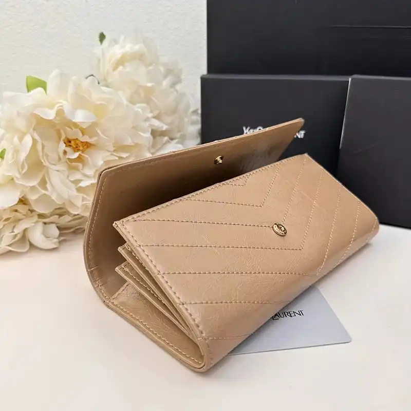 Cheap Saint Laurent Large Cassandra Bifold Wallet In Crinkled Matelasse Leather Apricot