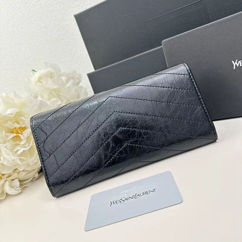 Saint Laurent Large Cassandra Bifold Wallet In Crinkled Matelasse Leather Black