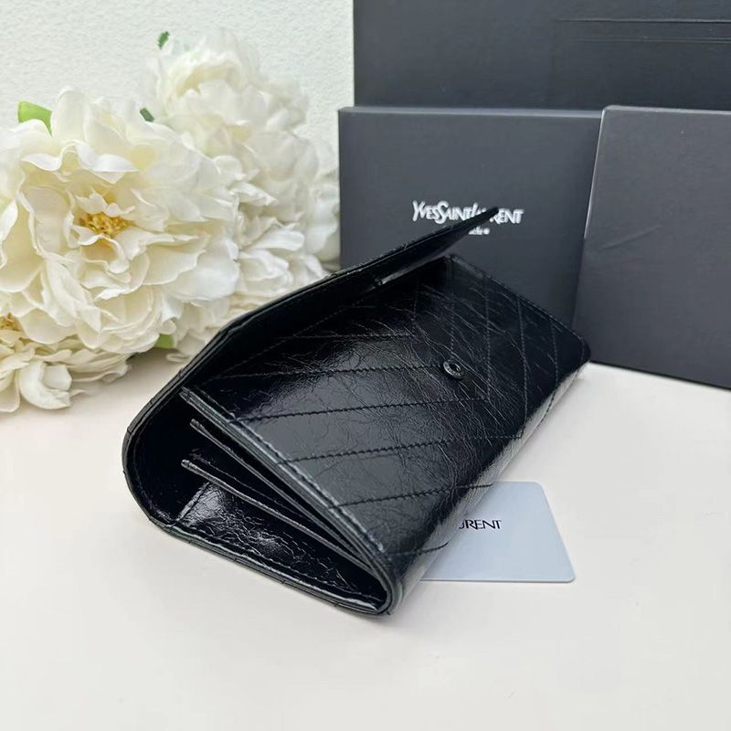 Saint Laurent Large Cassandra Bifold Wallet In Crinkled Matelasse Leather Black