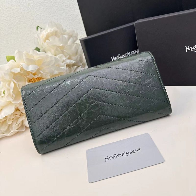 Saint Laurent Large Cassandra Bifold Wallet In Crinkled Matelasse Leather Green