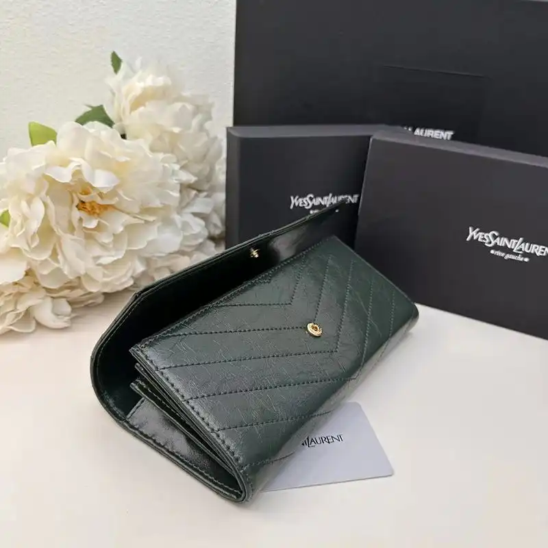 Cheap Saint Laurent Large Cassandra Bifold Wallet In Crinkled Matelasse Leather Green