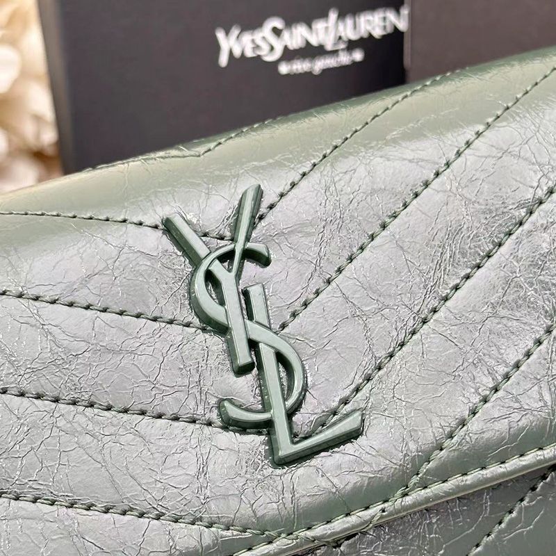 Saint Laurent Large Cassandra Bifold Wallet In Crinkled Matelasse Leather Green