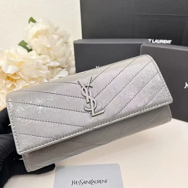 Saint Laurent Large Cassandra Bifold Wallet In Crinkled Matelasse Leather Grey