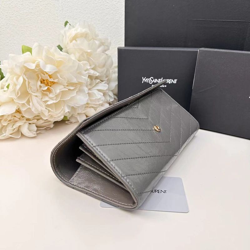 Saint Laurent Large Cassandra Bifold Wallet In Crinkled Matelasse Leather Grey