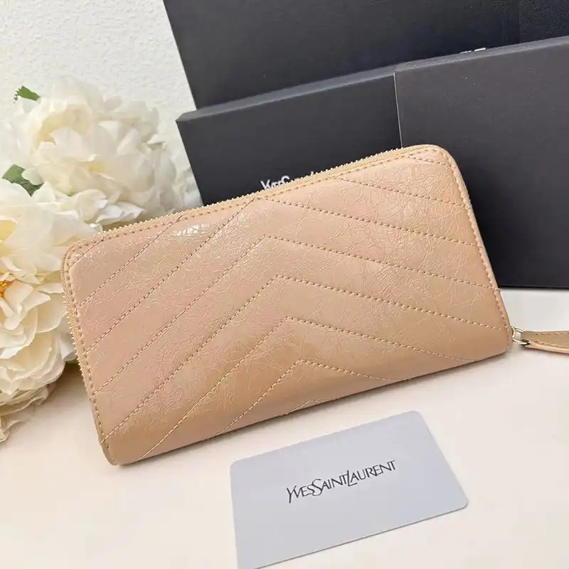 Cheap Saint Laurent Large Cassandra Zip Around Wallet In Crinkled Matelasse Leather Apricot