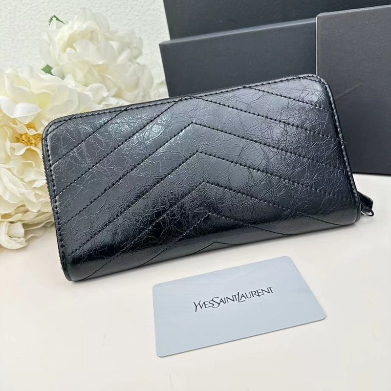 Saint Laurent Large Cassandra Zip Around Wallet In Crinkled Matelasse Leather Black